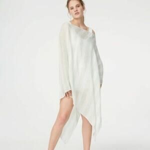 Club Monaco Valerena Green & White Striped Linen Pullover Poncho NEW One Size